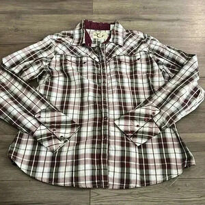 [XXL]Vintage Sherry  Cervi Red/White Plaid Cowboy Button Down Men Shirt